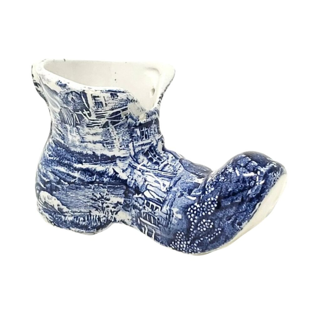 Vintage James Kent Staffordshire England Old Foley Porcelain Shoe Boot Blue